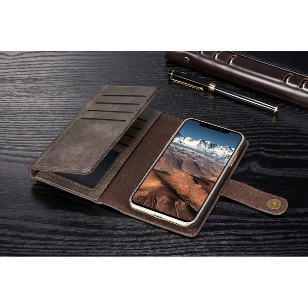 DG.MING Wallet Case für Apple iPhone XS X Echt Leder Brief Tasche 2in1 Etui Hülle
