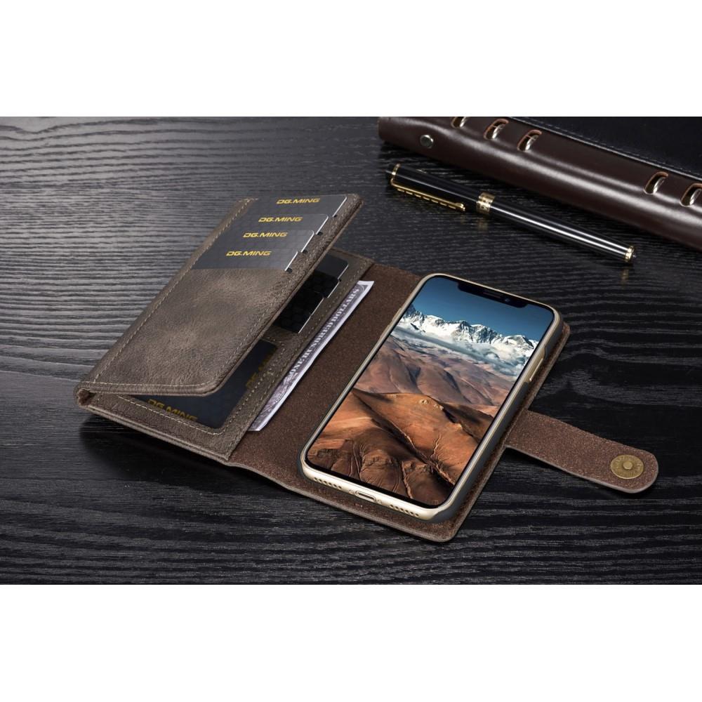 DG.MING Wallet Case für Apple iPhone XS X Echt Leder Brief Tasche 2in1 Etui Hülle