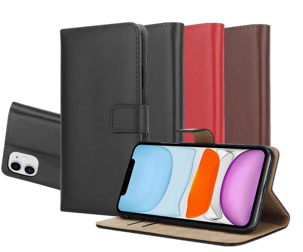 Wallet Case für Apple iPhone 11 Genuine Split Echt Leder Handy Tasche