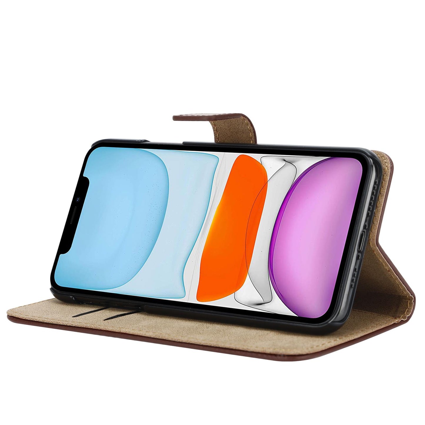 Wallet Case für Apple iPhone 11 Genuine Split Echt Leder Handy Tasche