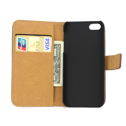 Wallet Case für Apple iPhone SE 5 5S Genuine Split Echt Leder