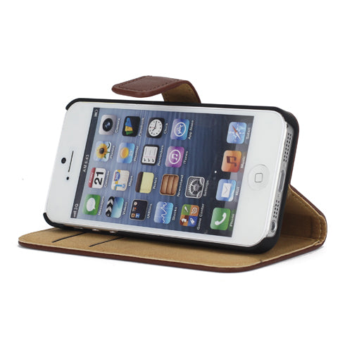 Wallet Case für Apple iPhone SE 5 5S Genuine Split Echt Leder