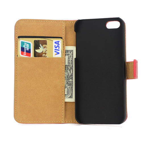 Wallet Case für Apple iPhone SE 5 5S Genuine Split Echt Leder