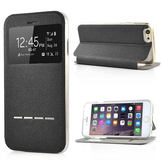 Wallet Case für Apple iPhone 6 6S Handy Tasche Window View Metal Slide Touch