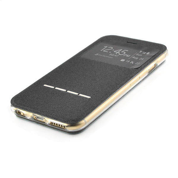 Wallet Case für Apple iPhone 6 6S Handy Tasche Window View Metal Slide Touch