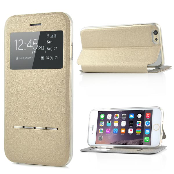 Wallet Case für Apple iPhone 6 6S Handy Tasche Window View Metal Slide Touch
