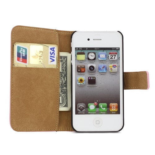 Wallet Case für Apple iPhone 4 4S Genuine Split Echt Leder