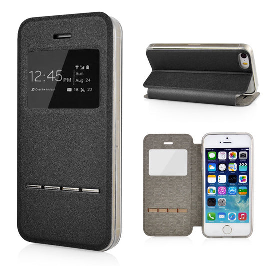 Wallet Case für Apple iPhone SE 5 5S Window View Metal Slide Touch