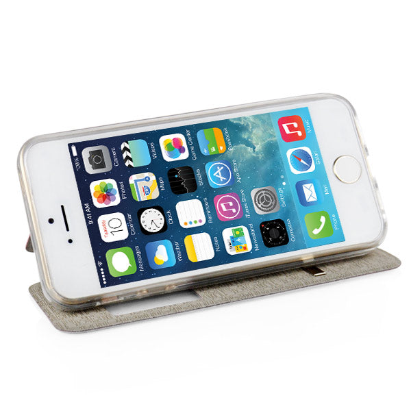 Wallet Case für Apple iPhone SE 5 5S Window View Metal Slide Touch