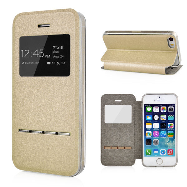 Wallet Case für Apple iPhone SE 5 5S Window View Metal Slide Touch