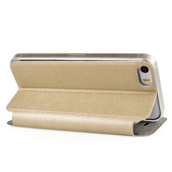 Wallet Case für Apple iPhone SE 5 5S Window View Metal Slide Touch