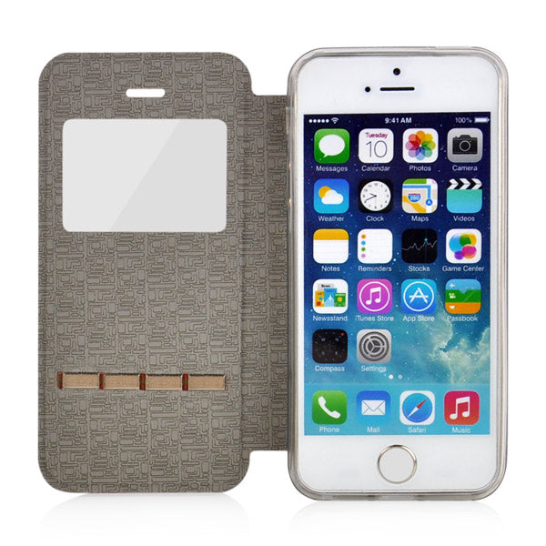 Wallet Case für Apple iPhone SE 5 5S Window View Metal Slide Touch