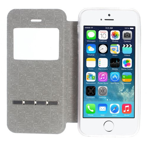 Wallet Case für Apple iPhone SE 5 5S Window View Metal Slide Touch