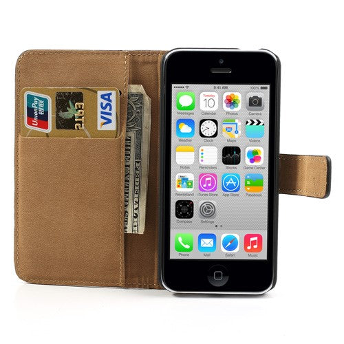 Wallet Case für Apple iPhone 5C Genuine Split Echt Leder
