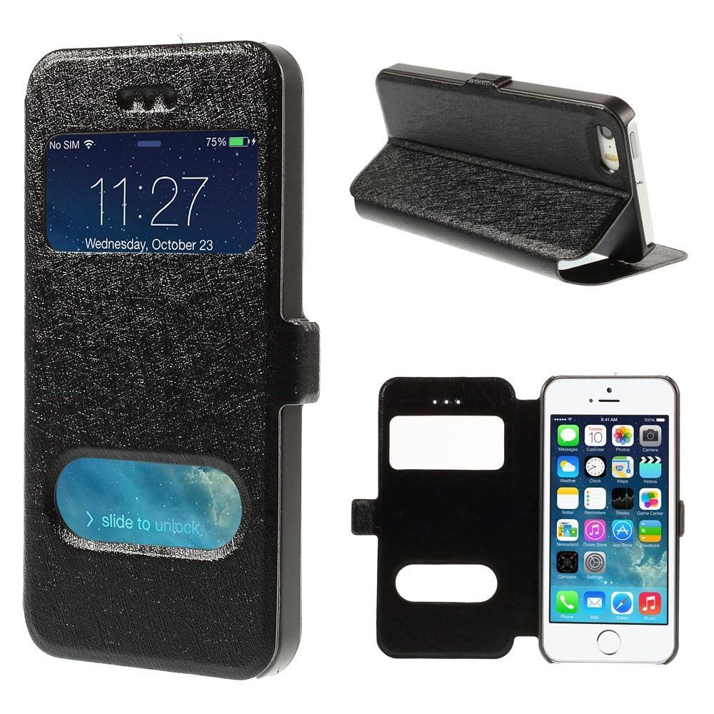Wallet Case für Apple iPhone SE 5 5S Dual Window View Silk Book Etui
