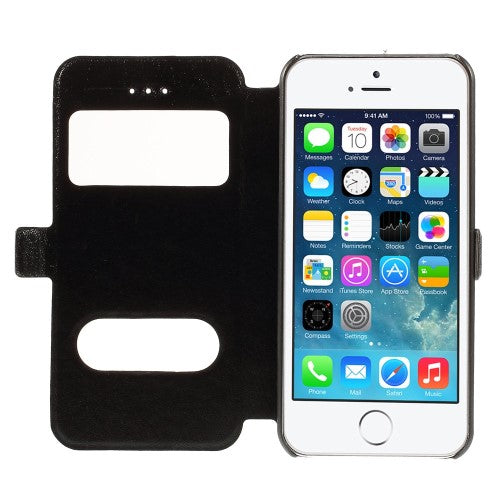 Wallet Case für Apple iPhone SE 5 5S Dual Window View Silk Book Etui