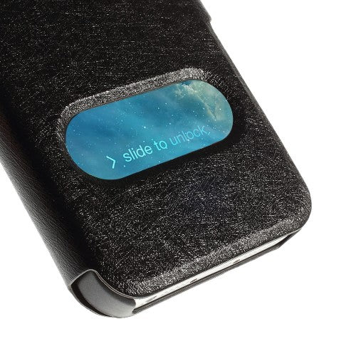 Wallet Case für Apple iPhone SE 5 5S Dual Window View Silk Book Etui