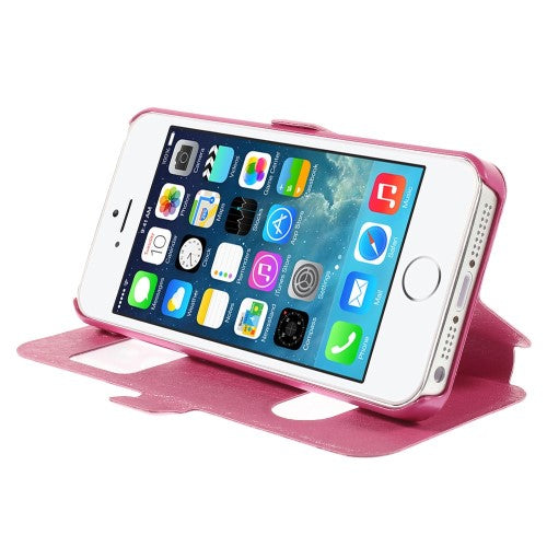 Wallet Case für Apple iPhone SE 5 5S Dual Window View Silk Book Etui