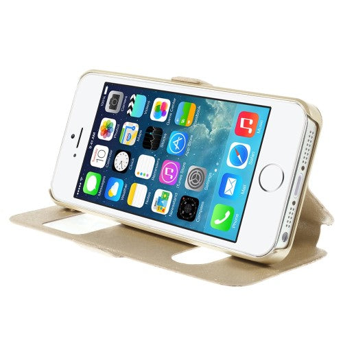 Wallet Case für Apple iPhone SE 5 5S Dual Window View Silk Book Etui