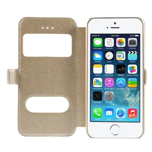 Wallet Case für Apple iPhone SE 5 5S Dual Window View Silk Book Etui