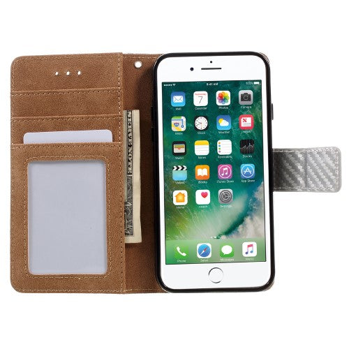 Wallet Case für Apple iPhone 8 7 SE 2020 Carbon Fiber Optik Etui