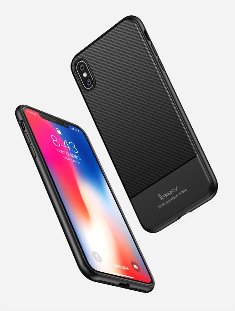 IPAKY TPU Case für Apple iPhone XR Carbon Fiber Muster