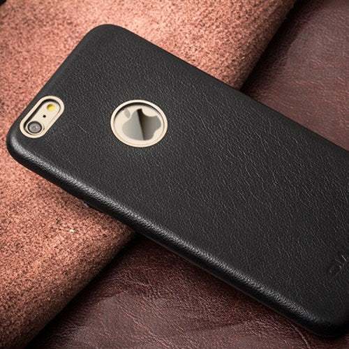 QIALINO Hard Case für Apple iPhone 6 6S Metal Rim Slim Echt Rindsleder Cover