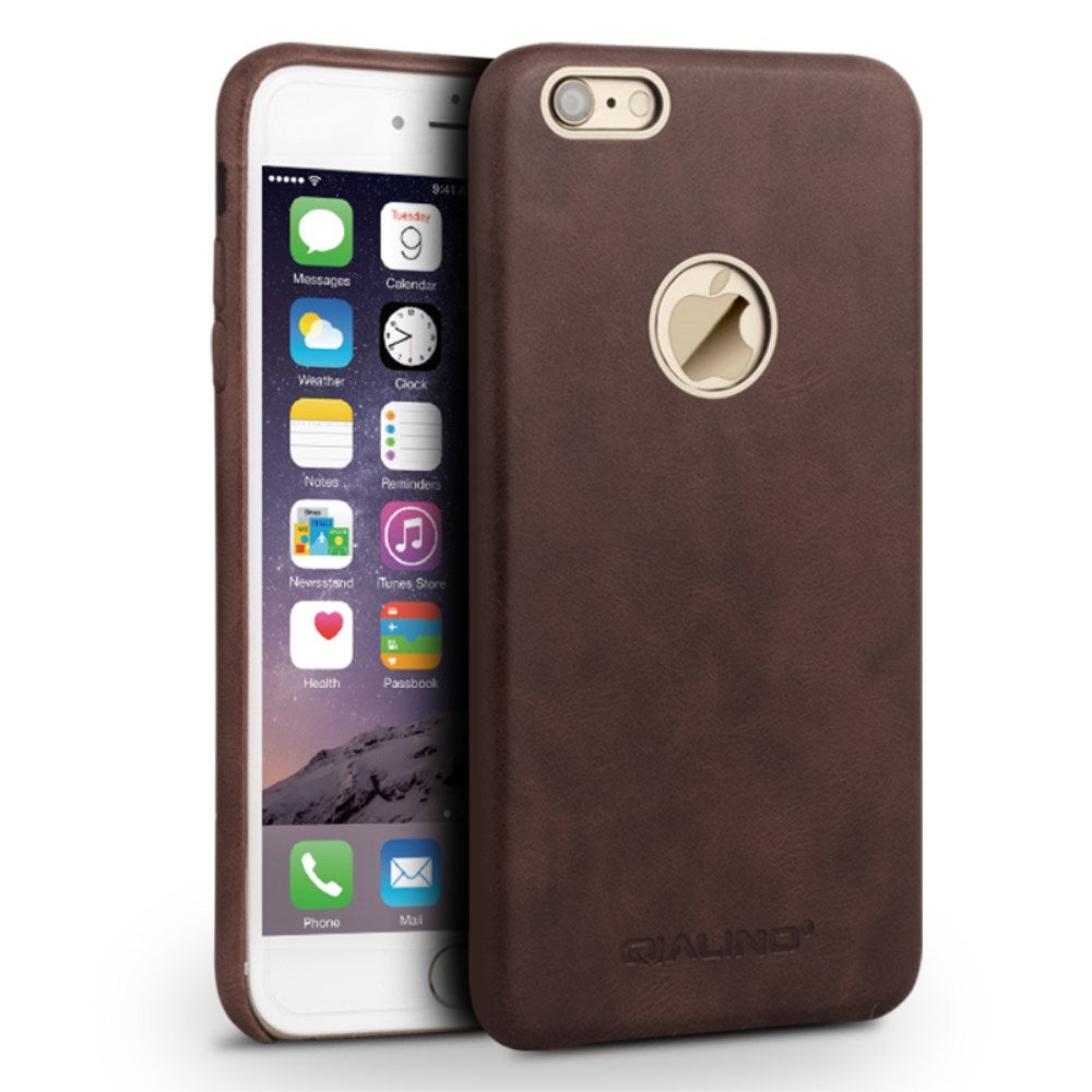 QIALINO Hard Case für Apple iPhone 6 6S Metal Rim Slim Echt Rindsleder Cover