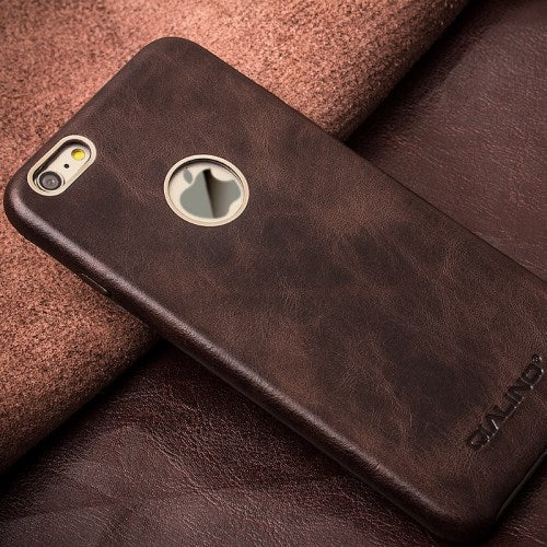 QIALINO Hard Case für Apple iPhone 6 6S Metal Rim Slim Echt Rindsleder Cover