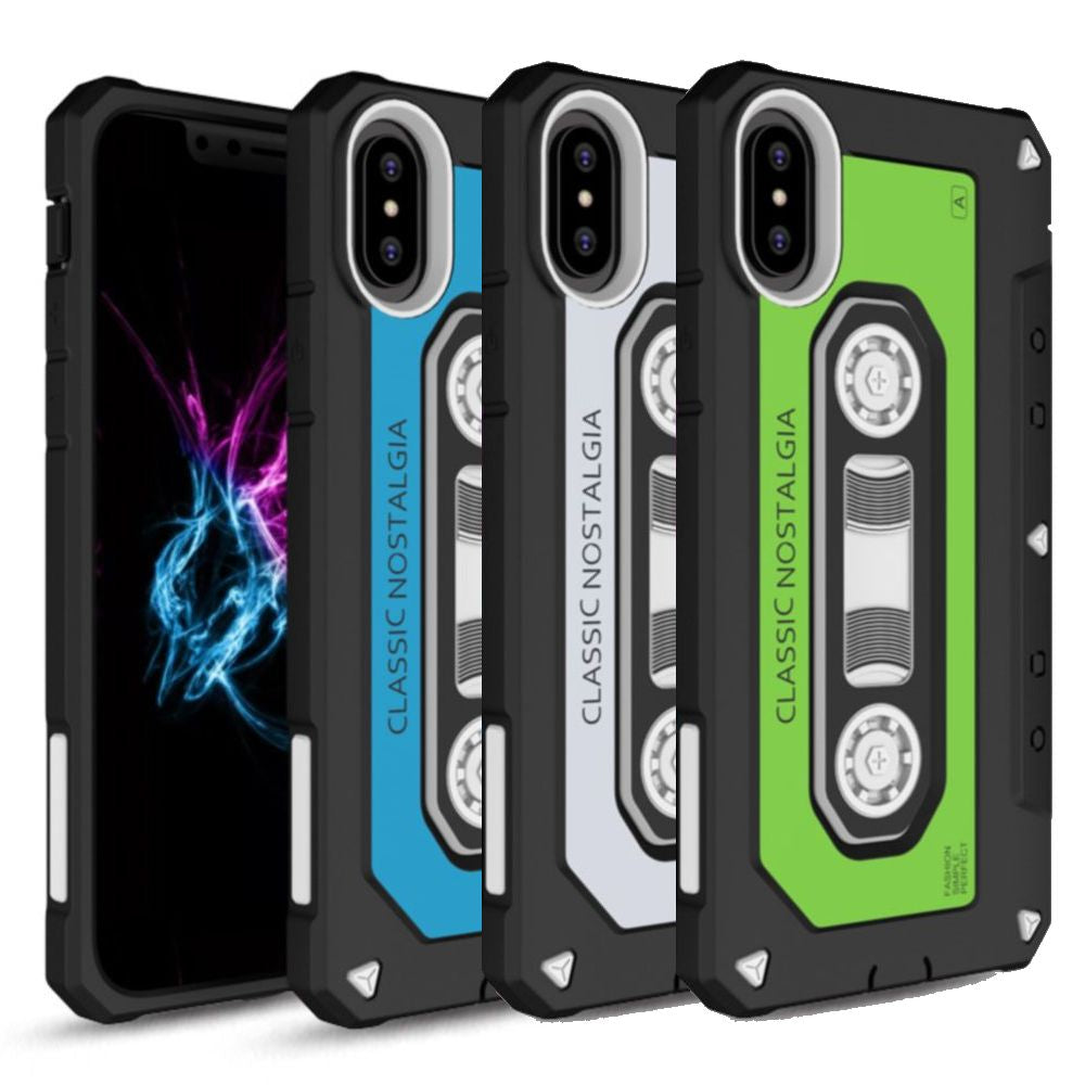 Outdoor Case für Apple iPhone XS X PC + TPU Nostalgie Tape Retro