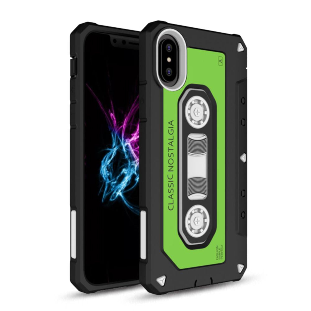 Outdoor Case für Apple iPhone XS X PC + TPU Nostalgie Tape Retro