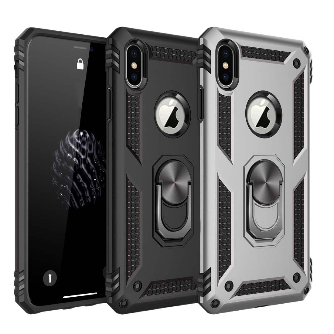 Outdoor Case für Apple iPhone XS MAX TPU Hybrid Sergeant Armor Metall Ring Hülle