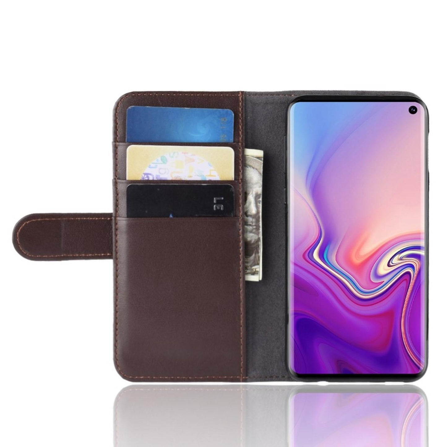 Wallet Case für Samsung Galaxy S10e Echt Leder Innenfach Handy Tasche