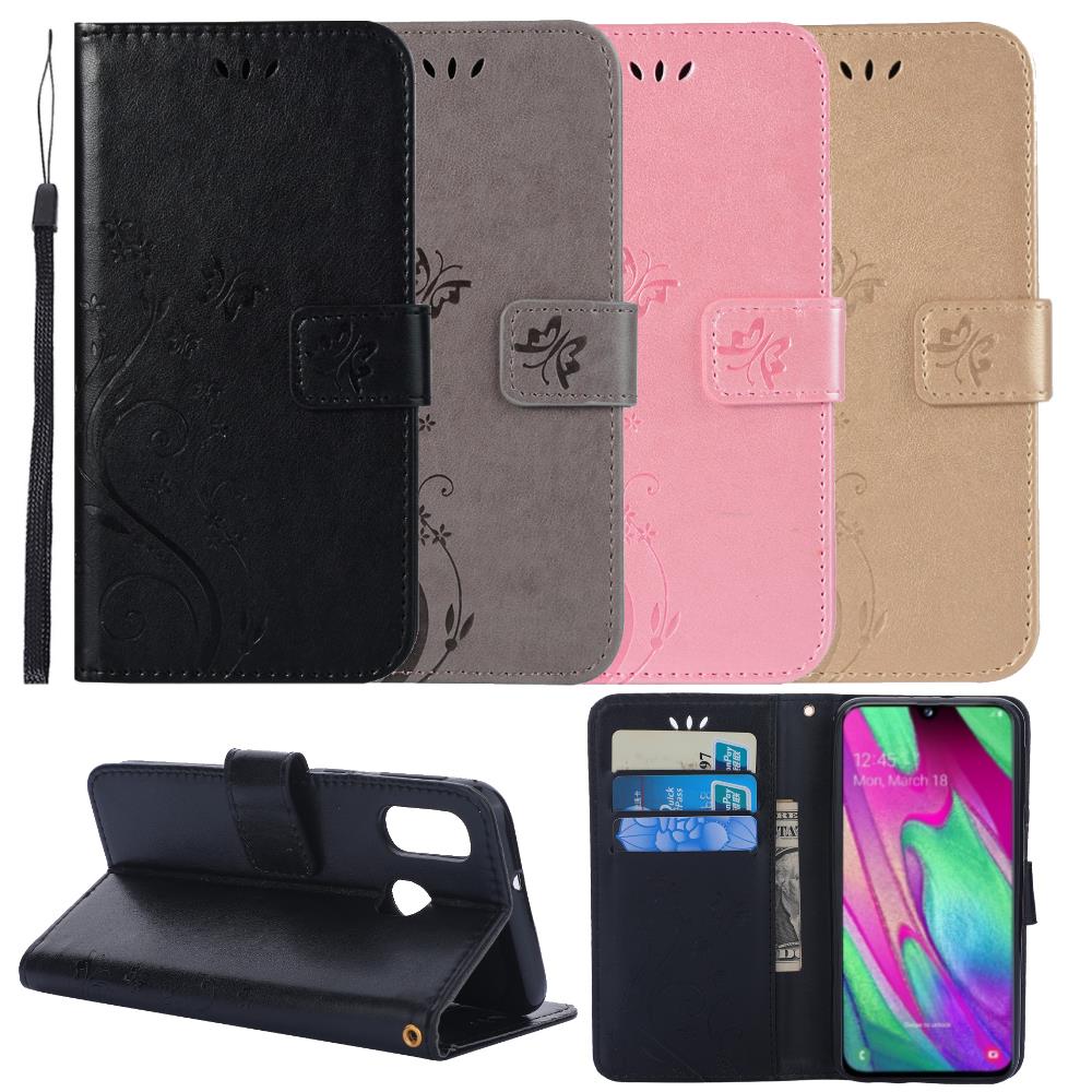 Wallet Case für Samsung Galaxy A40 Butterfly Flower Motiv Handy Tasche