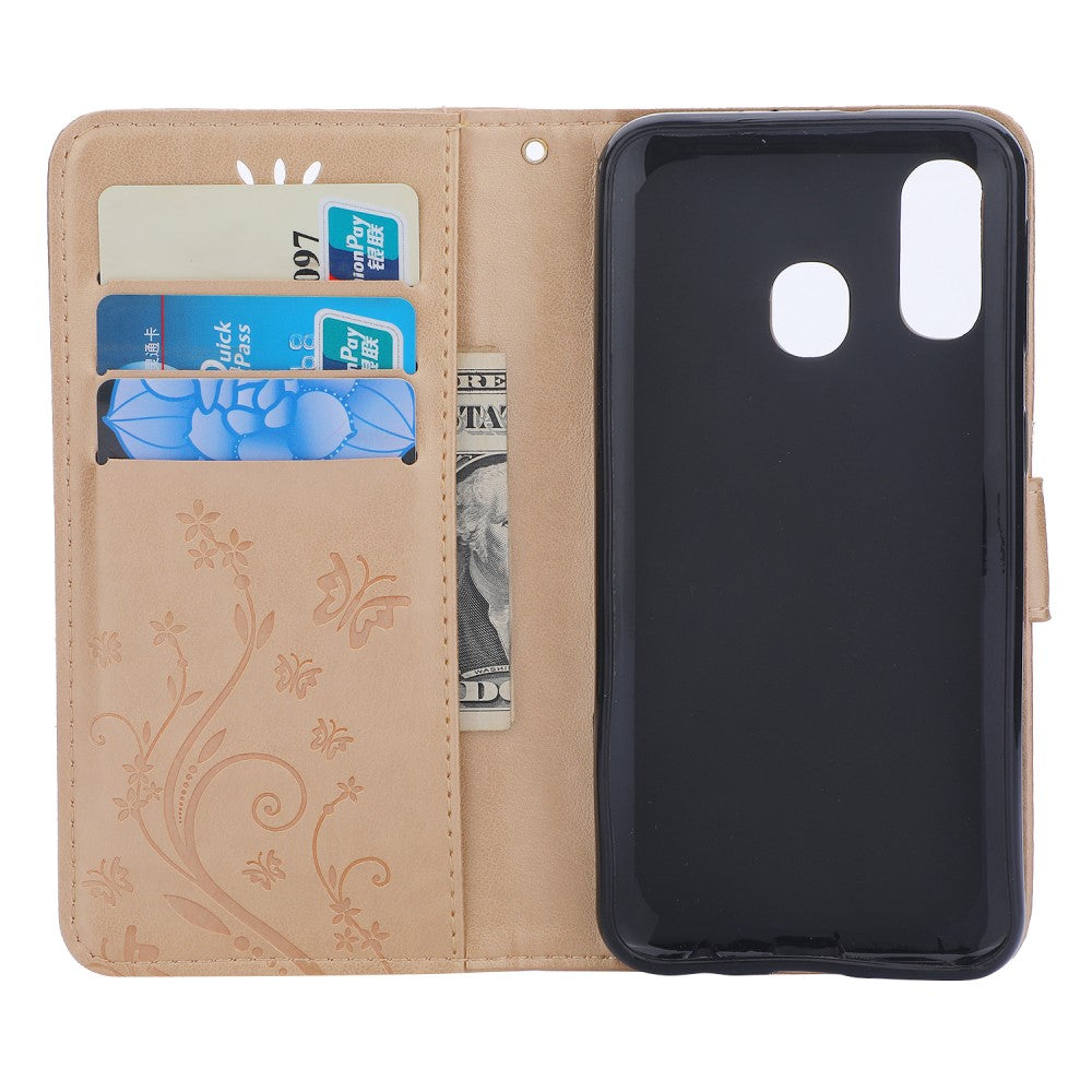Wallet Case für Samsung Galaxy A40 Butterfly Flower Motiv Handy Tasche