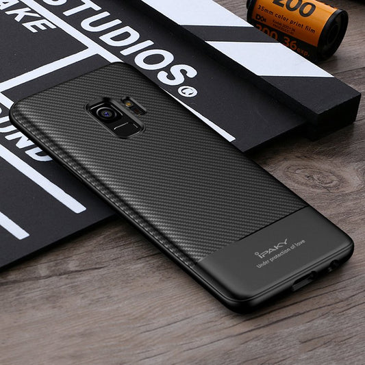 IPAKY TPU Case für SAMSUNG GALAXY S9 Carbon Fiber Muster Texture Hülle Cover