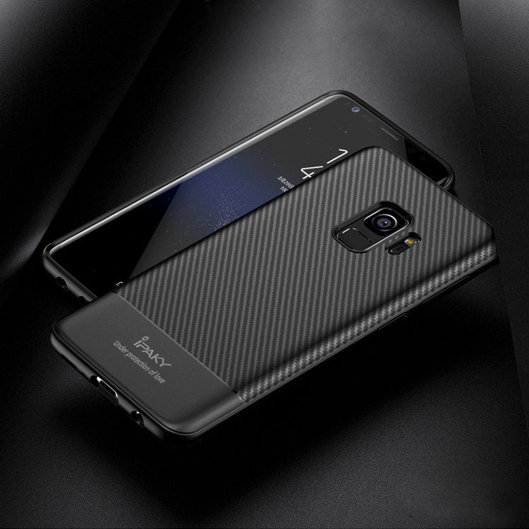 IPAKY TPU Case für SAMSUNG GALAXY S9 Carbon Fiber Muster Texture Hülle Cover
