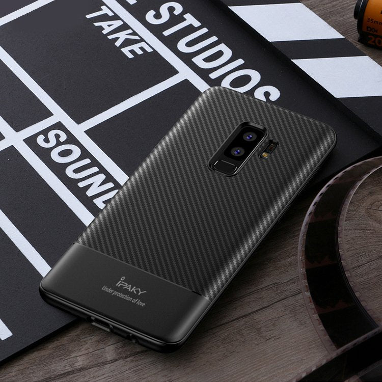 IPAKY TPU Case für SAMSUNG GALAXY S9 Carbon Fiber Muster Texture Hülle Cover