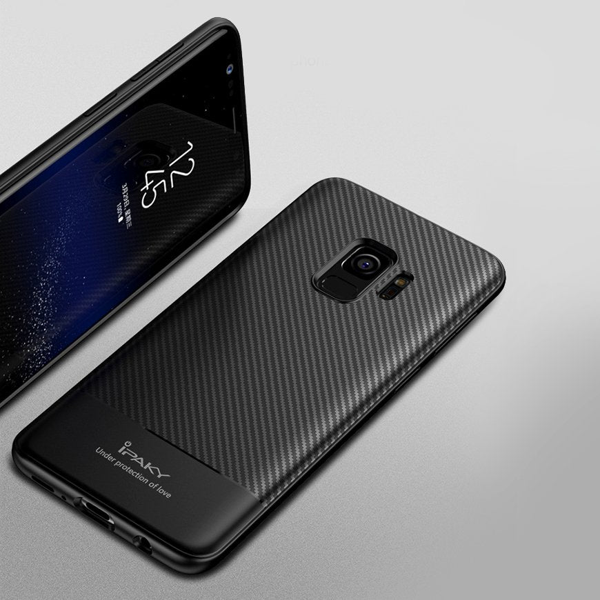 IPAKY TPU Case für SAMSUNG GALAXY S9 Carbon Fiber Muster Texture Hülle Cover