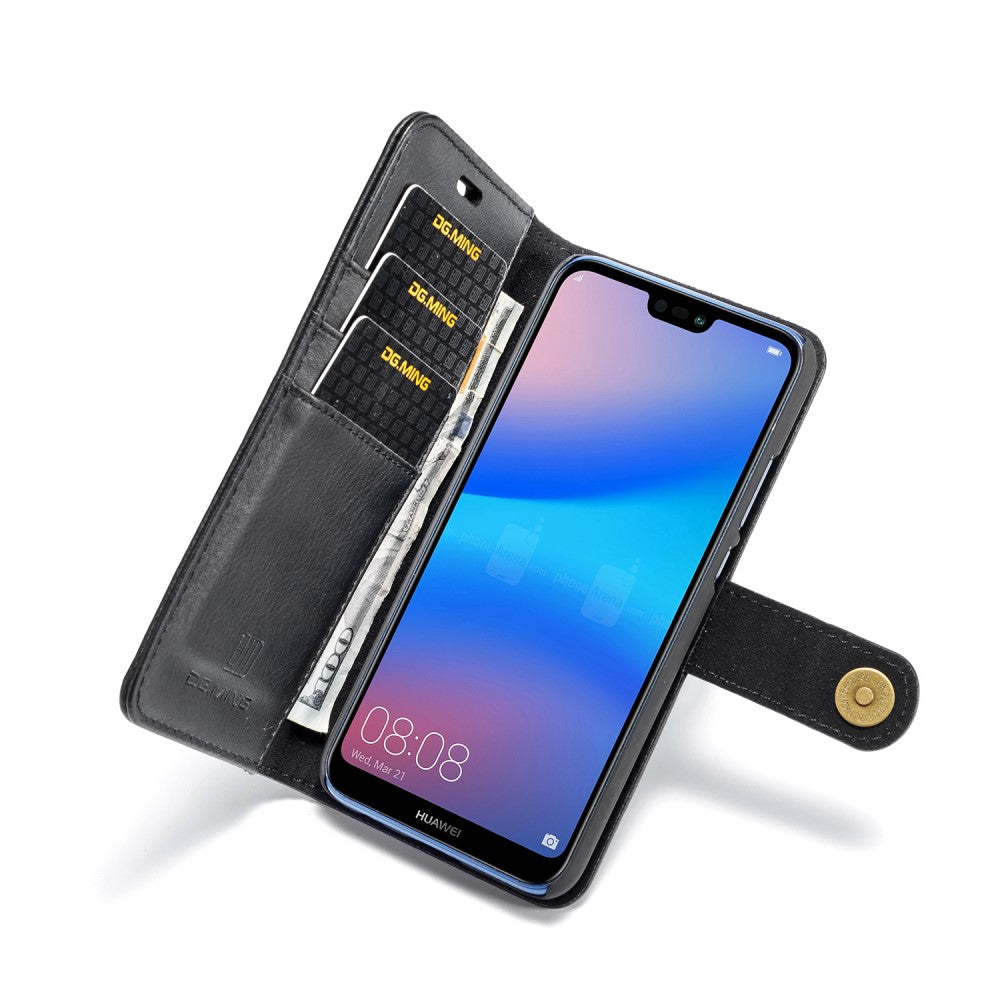 DG.MING Wallet Case für Huawei P20 LITE Echt Leder Handy Tasche 2in1 Hülle Etui