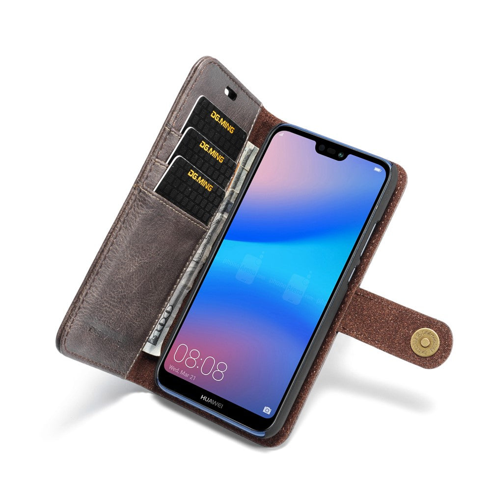 DG.MING Wallet Case für Huawei P20 LITE Echt Leder Handy Tasche 2in1 Hülle Etui