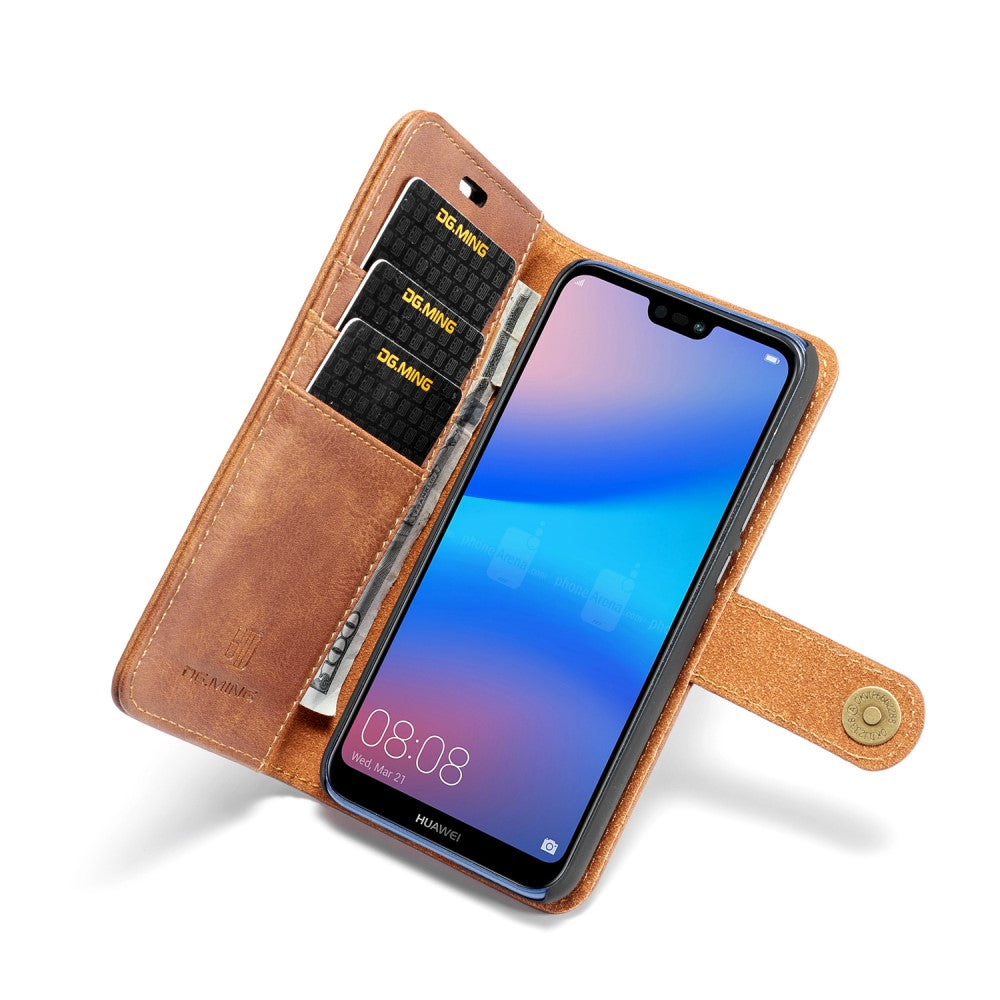 DG.MING Wallet Case für Huawei P20 LITE Echt Leder Handy Tasche 2in1 Hülle Etui