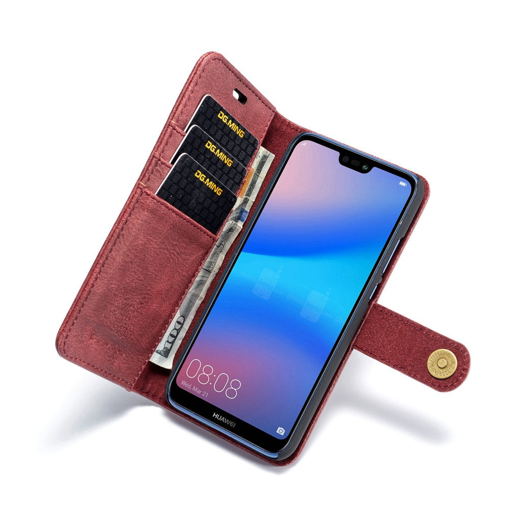 DG.MING Wallet Case für Huawei P20 LITE Echt Leder Handy Tasche 2in1 Hülle Etui