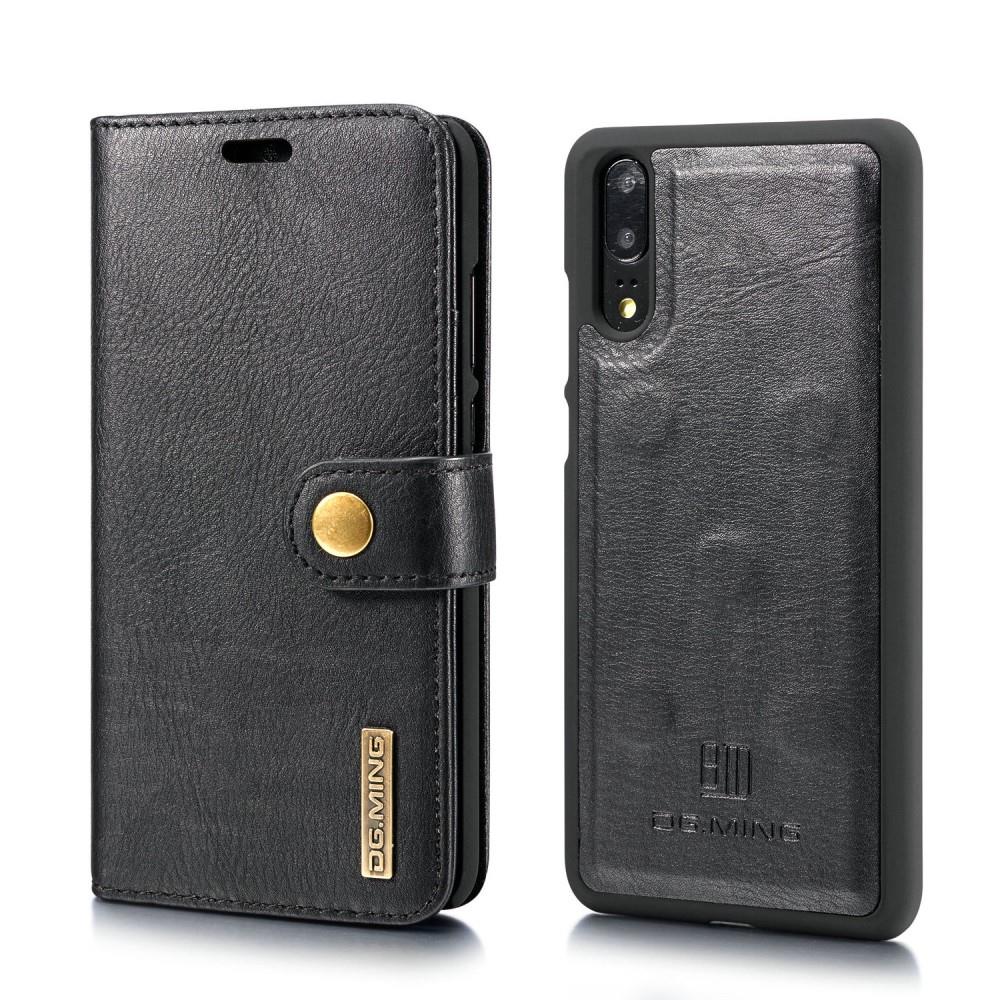 DG.MING Wallet Case für Huawei P20 Echt Leder Handy Tasche 2in1 Hülle Klapp Etui