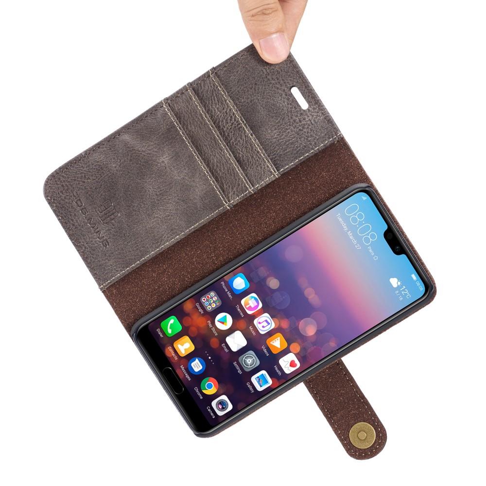 DG.MING Wallet Case für Huawei P20 Echt Leder Handy Tasche 2in1 Hülle Klapp Etui