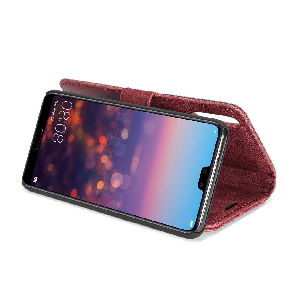 DG.MING Wallet Case für Huawei P20 Echt Leder Handy Tasche 2in1 Hülle Klapp Etui