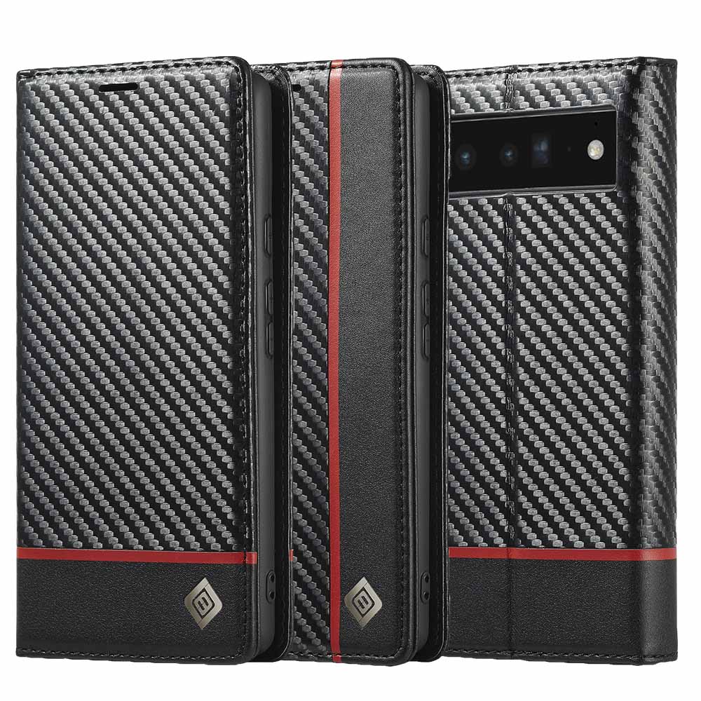 LC.IMEEKE Handy Tasche für Google Pixel 7a Carbon Wallet Stripe Hülle Etui Case