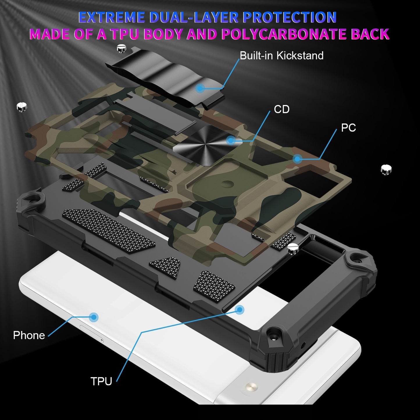 Outdoor Hülle für Google Pixel 7a Camouflage Shockproof Schutz Cover Armor Kick