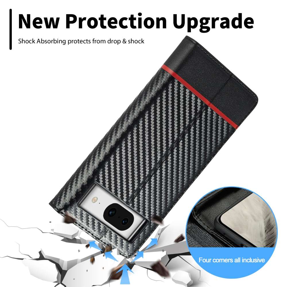 LC.IMEEKE Handy Tasche für Google Pixel 8 Carbon Wallet Stripe Hülle Etui Case