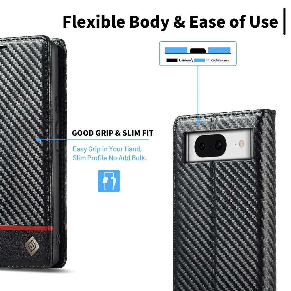 LC.IMEEKE Handy Tasche für Google Pixel 8 Carbon Wallet Stripe Hülle Etui Case